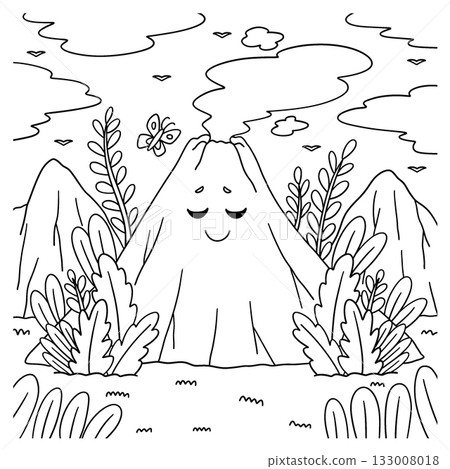 Sleeping Volcano Coloring Page for Kids  133008018