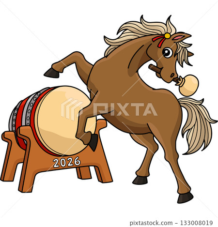 Year of the Horse Playing Drums Cartoon Clipart Year of the Horse Playing Drums Cartoon Clipart 133008019