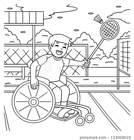 Boy in Wheelchair Playing Badminton Coloring Page Boy in Wheelchair Playing Badminton Coloring Page 133008028