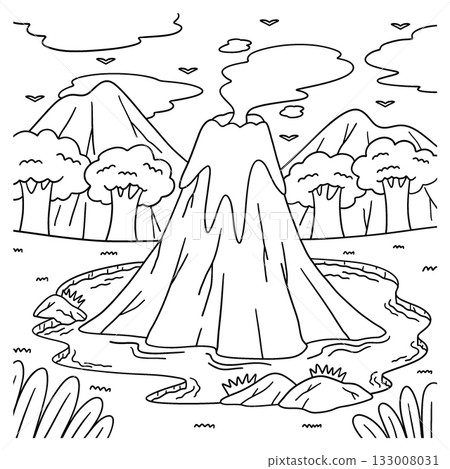 Volcano Surrounded by Lake Coloring Page for Kids Volcano Surrounded by Lake Coloring Page for Kids 133008031