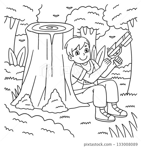 Laser Tag Boy Crouching Behind Tree Trunk Coloring Laser Tag Boy Crouching Behind Tree Trunk Coloring 133008089