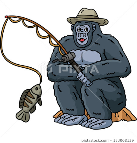 Gorilla Animal Fishing Cartoon Colored Clipart Gorilla Animal Fishing Cartoon Colored Clipart 133008139