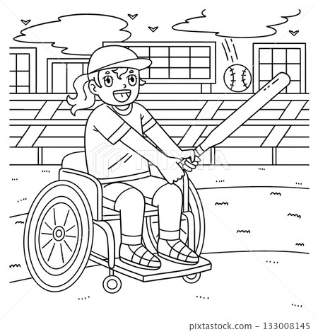 Girl in Wheelchair Playing Baseball Coloring Page Girl in Wheelchair Playing Baseball Coloring Page 133008145