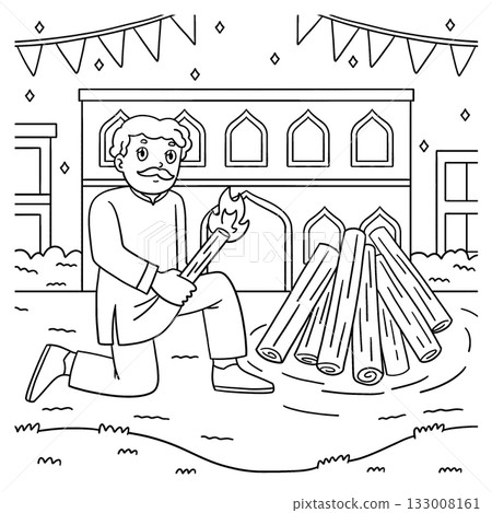 Holi Dad Lighting Up the Bonfire Coloring Page Holi Dad Lighting Up the Bonfire Coloring Page 133008161