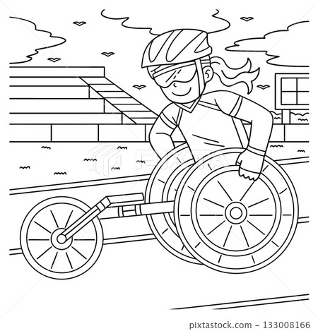 Girl doing Wheelchair Racing Coloring Page  133008166