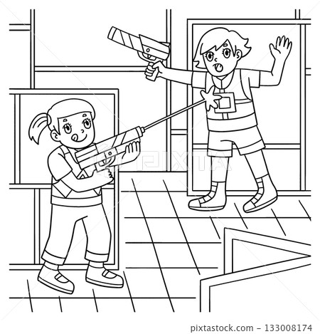 Laser Tag Girl Tagging an Opponent Coloring Page  133008174