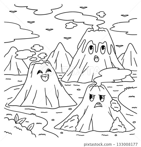 Volcano Siblings Coloring Page for Kids  133008177