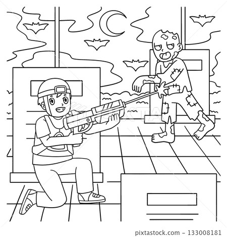 Laser Tag Boy Tagging a Zombie Coloring Page Laser Tag Boy Tagging a Zombie Coloring Page 133008181