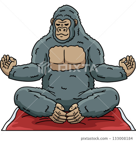 Gorilla Meditation on a Floor Mat Cartoon Clipart  133008184
