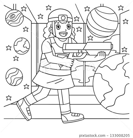 Laser Tag Girl Aiming Weapon Coloring Page  133008205