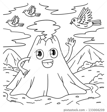 Volcano Waving at a Bird Coloring Page for Kids Volcano Waving at a Bird Coloring Page for Kids 133008209