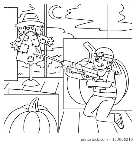 Laser Tag Girl Tagging a Scarecrow Coloring Page Laser Tag Girl Tagging a Scarecrow Coloring Page 133008210