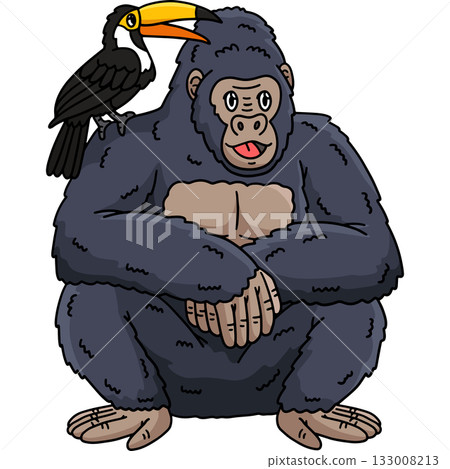 Gorilla and Toucan Cartoon Colored Clipart  133008213