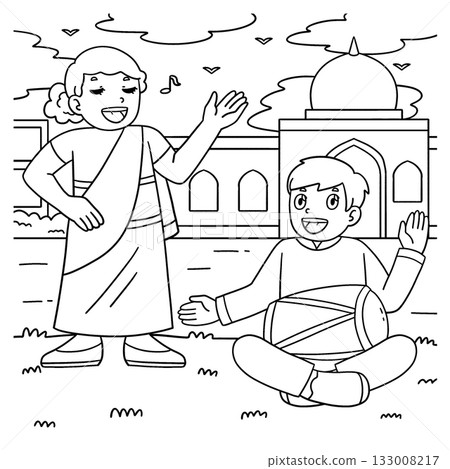 Holi Children Singing Coloring Page for Kids  133008217