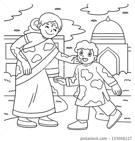 Holi Grandma Smearing Powder Grandson Coloring Holi Grandma Smearing Powder Grandson Coloring 133008227