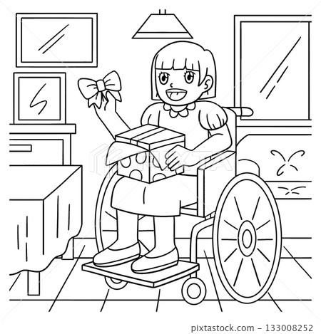 Girl in Wheelchair Wrapping a Gift Coloring Page Girl in Wheelchair Wrapping a Gift Coloring Page 133008252