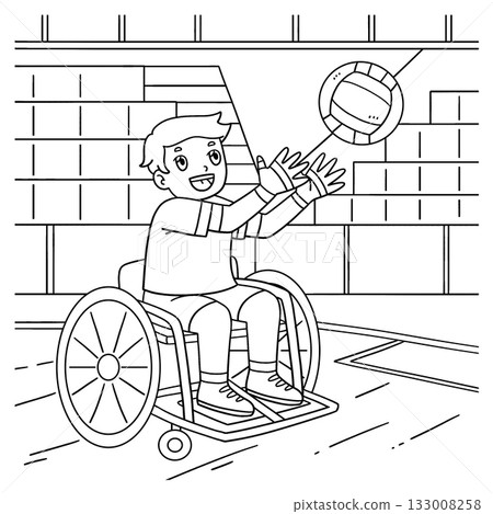 Boy in Wheelchair Playing Rugby Coloring Page  133008258