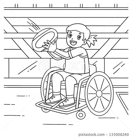 Girl in Wheelchair Playing Rugby Coloring Page  133008260