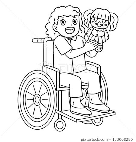 Girl in Wheelchair Playing Doll Isolated Coloring Girl in Wheelchair Playing Doll Isolated Coloring 133008290