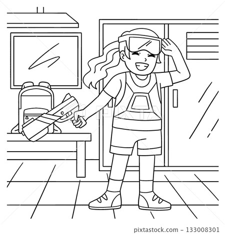 Laser Tag Girl Putting on Goggles Coloring Page  133008301