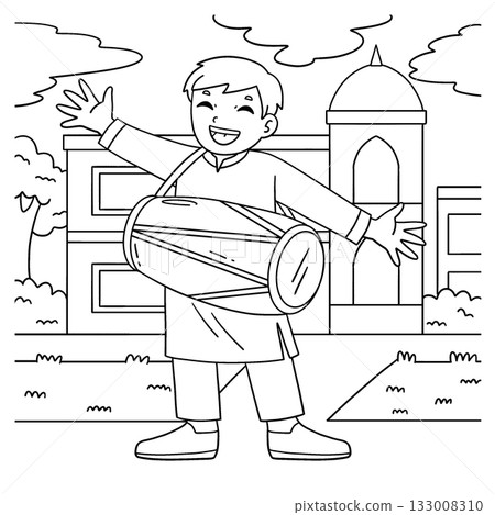 Holi Boy Playing the Dholak Coloring Page for Kids Holi Boy Playing the Dholak Coloring Page for Kids 133008310
