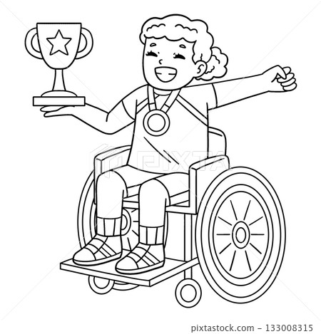 Girl in Wheelchair Medal and Trophy Isolated  133008315