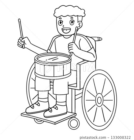 Boy in Wheelchair Playing a Drum Isolated Coloring Boy in Wheelchair Playing a Drum Isolated Coloring 133008322