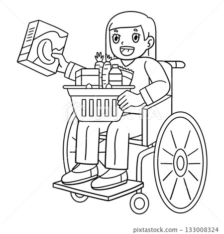 Girl in Wheelchair Grocery Shopping Isolated  133008324