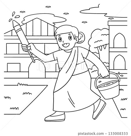 Holi Girl with Pichkaris and Water Bucket Coloring Holi Girl with Pichkaris and Water Bucket Coloring 133008333
