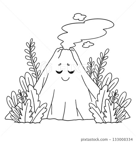 Sleeping Volcano Isolated Coloring Page for Kids  133008334