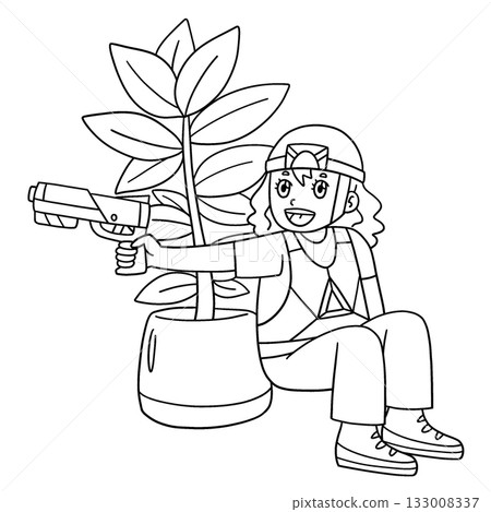 Laser Tag Girl Aiming a Potted Plant Isolated Laser Tag Girl Aiming a Potted Plant Isolated 133008337