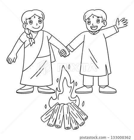 Holi Children Gathered around a Bonfire Isolated  133008362