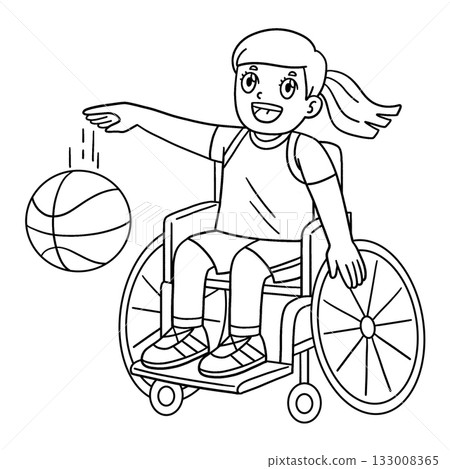 Girl in a Wheelchair Playing Basketball Isolated  133008365