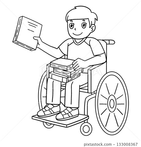 Boy ina Wheelchair Organizing Books Isolated Boy ina Wheelchair Organizing Books Isolated 133008367