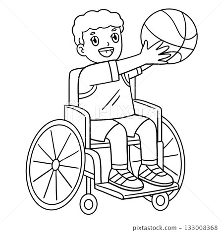 Boy in a Wheelchair Playing Basketball Isolated  133008368