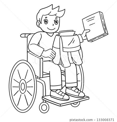 Boy in Wheelchair Packing his School Bag Isolated  133008371