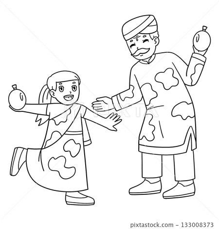 Holi Grandpa and Granddaughter Playing Isolated  133008373