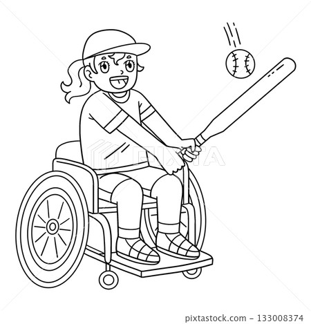 Girl in a Wheelchair Playing Baseball Isolated  133008374