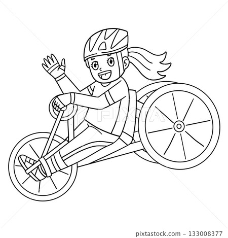 Wheelchair Girl on a Handbike Isolated Coloring Wheelchair Girl on a Handbike Isolated Coloring 133008377