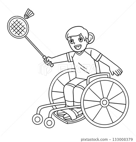 Girl in a Wheelchair Playing Badminton Isolated  133008379