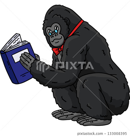 Gorilla Reading a Book Cartoon Colored Clipart  133008395