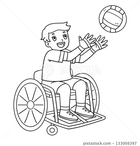 Boy in Wheelchair Playing Rugby Isolated Coloring  133008397