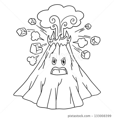 Angry Volcano Isolated Coloring Page for Kids 133008399
