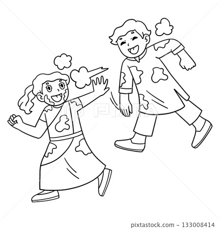 Holi Children Throwing Colored Powder Isolated Holi Children Throwing Colored Powder Isolated 133008414