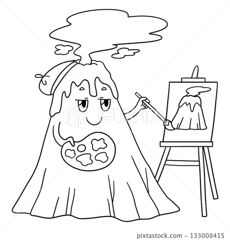 Volcano making a Self Portrait Isolated Coloring  133008415