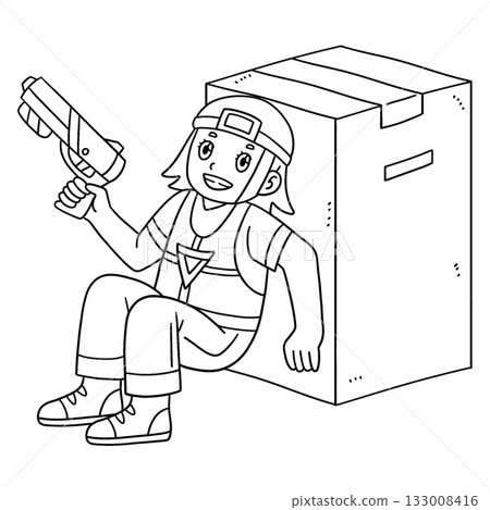 Laser Tag Girl Crouching Behind Obstacle Isolated Laser Tag Girl Crouching Behind Obstacle Isolated 133008416