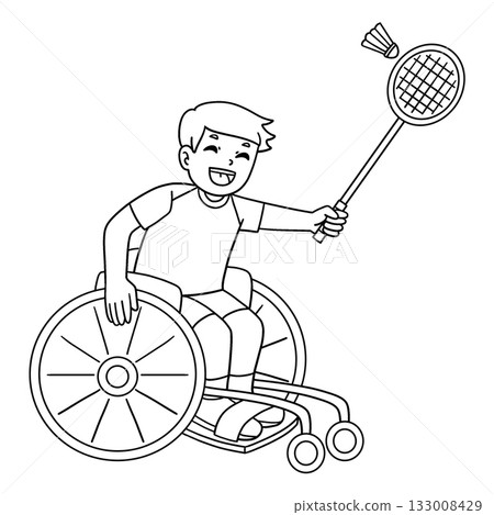 Boy in a Wheelchair Playing Badminton Isolated Boy in a Wheelchair Playing Badminton Isolated 133008429