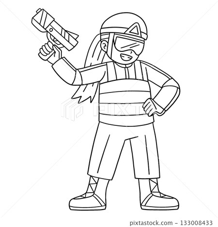 Laser Tag Girl in Gear Isolated Coloring Page Laser Tag Girl in Gear Isolated Coloring Page 133008433