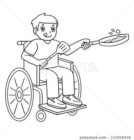 Boy in a Wheelchair Cooking Isolated Coloring Page 133008436