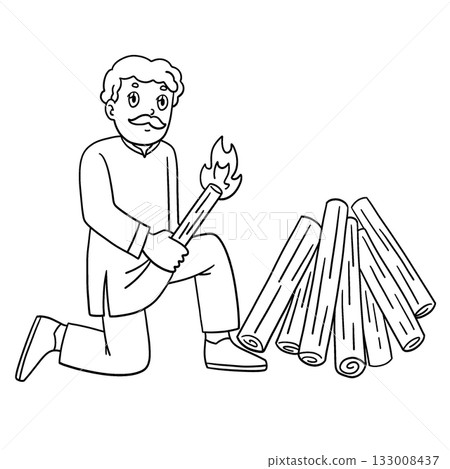 Holi Dad Lighting Up the Bonfire Isolated Coloring 133008437